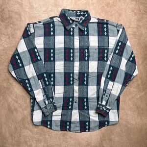 Vintage 90s Diamond Embroidered Checkered Button Up Shirt Multicolor Nordic